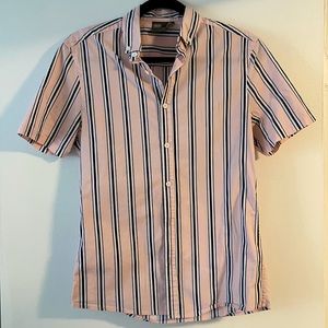 ASOS men’s button up shirt, size small, pink & navy stripes